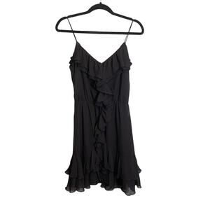 H&M Womens V-Neck Sleeveless Layered Hem Ruffle Trim Dress Black Size 8